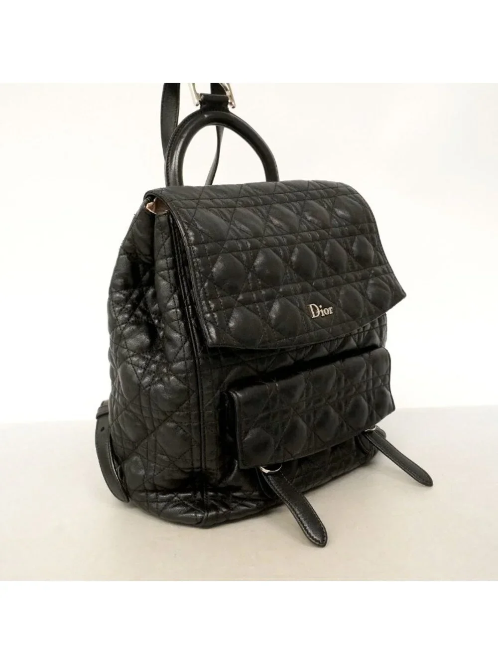 Dior Backpack Cannage Leather Black Silver